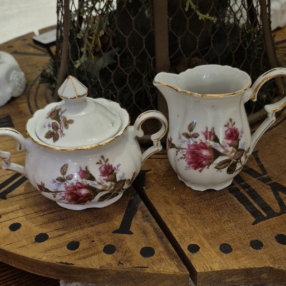 Floral Porcelain Sugar and Creamer Set